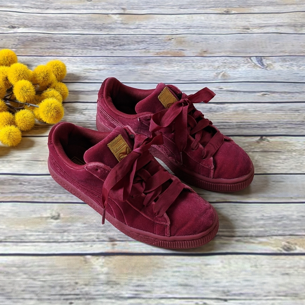 Puma Burgundy Velvet Kids Sneakers - Picture 2 of 12